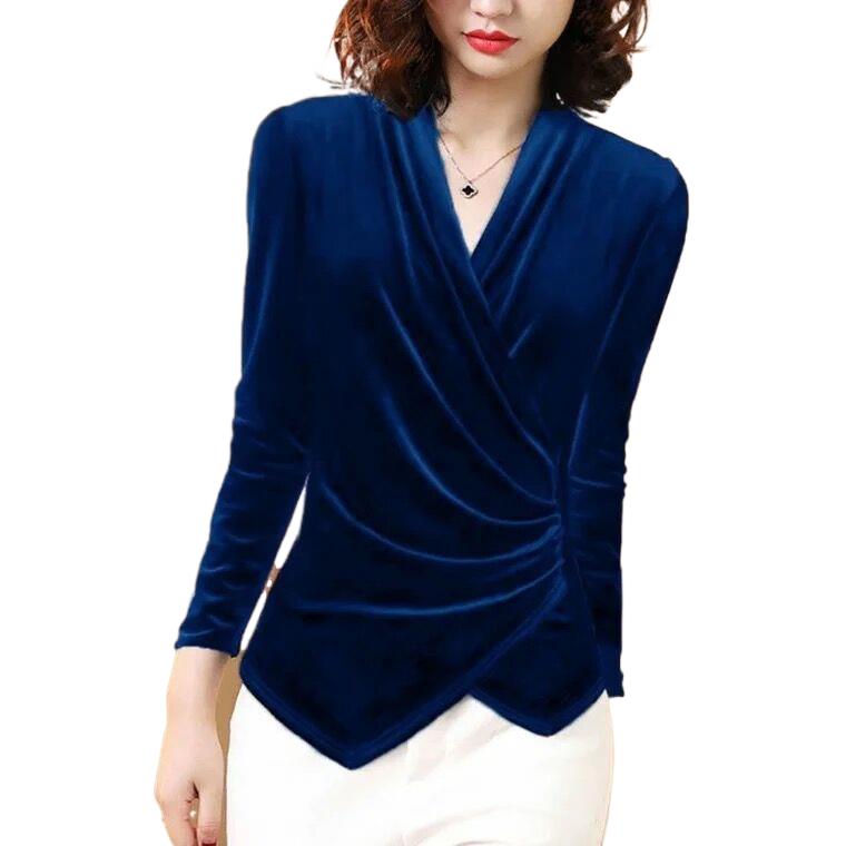 Velvet Blazer Women - Damenbluse 2025, Herbst-Gold-Samthemd, weibliches Design, französische