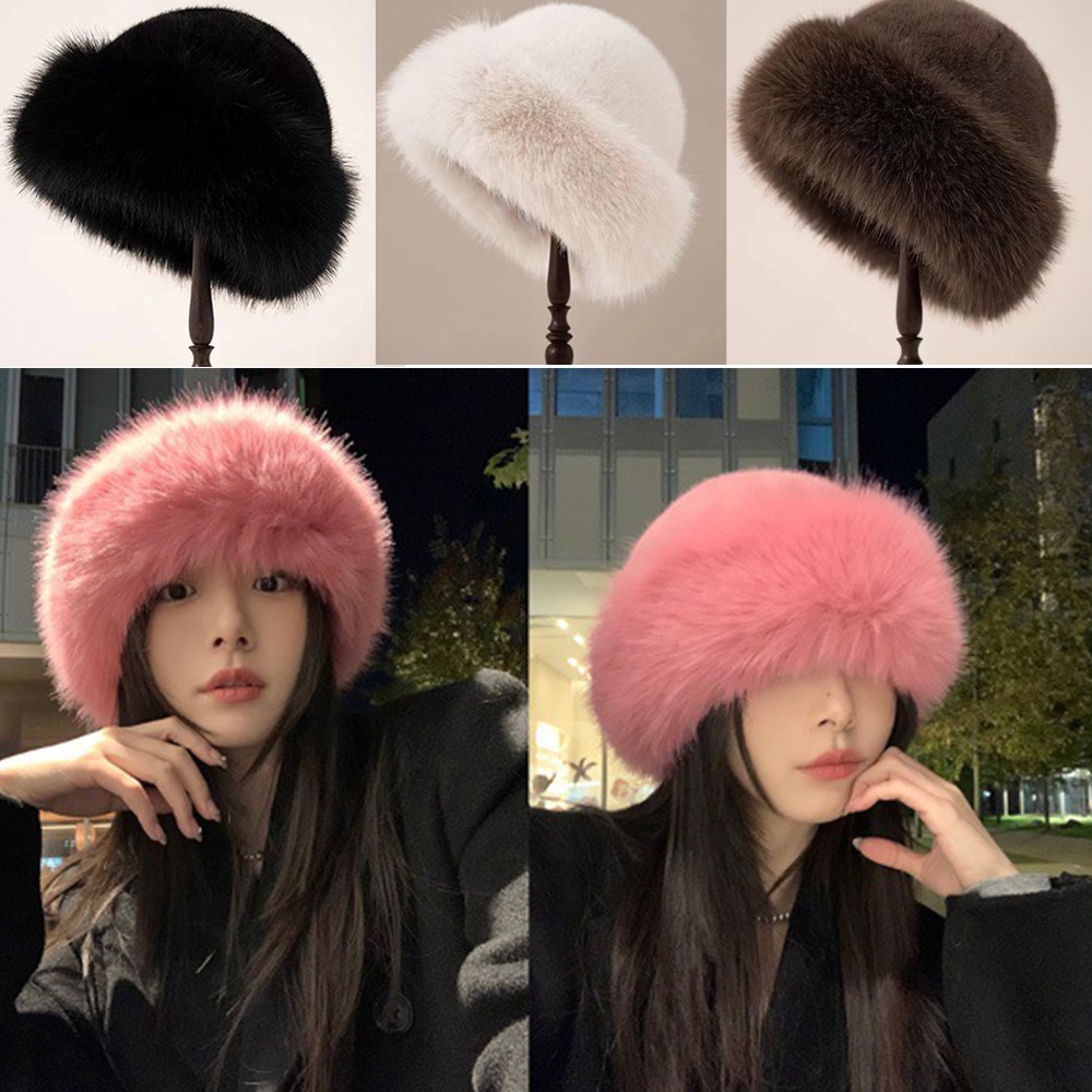 Bucket Hat Women - Neue Flauschige Pelz Winter Hut Einfarbig