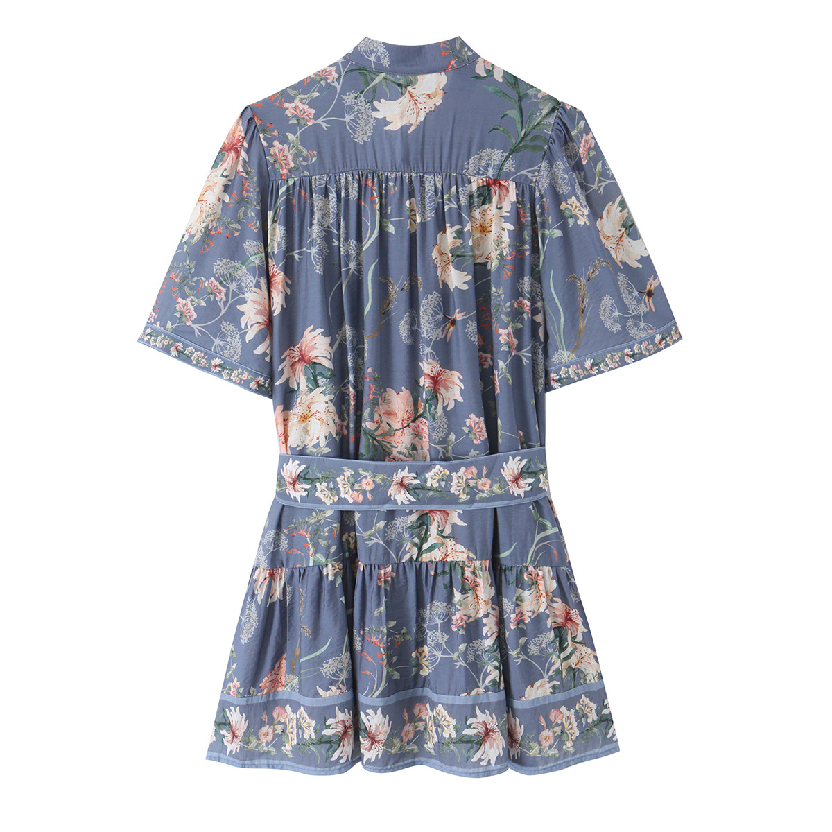 Damen Blumenmuster Kurzarm-Hem – Belted Shirt Dress Bewertung und Preis